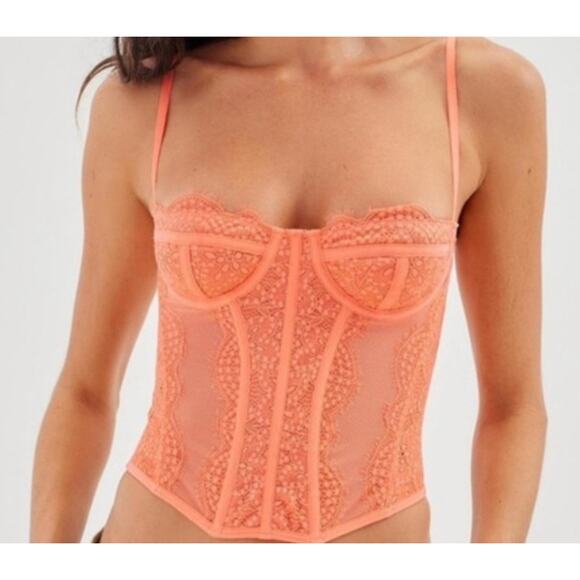 Out From Under Lace Corset in Coral (XS) - Picture 1 of 5
